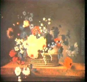 Corbeilles De Fleurs Sur Une Table De Marbre