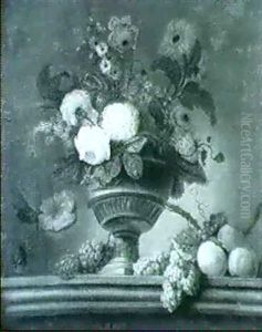 A Still Life Of A Vase Of Assorted Flowers Including Roses... by Philippe Parpette