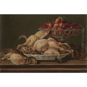 Still Life With Plucked Game And A Basket Filled With Strawberries by Miguel Parra Abril
