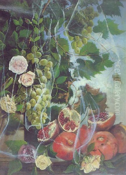 Bodegon Con Granadas, Uvas Y Rosas - view 1