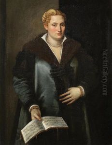 Portrait Of A Diva, Said To Be Artemisia Roberti, Three-quarter-length, Wearing A Fur-lined Coat, Pearls, And Holding A Musical Score