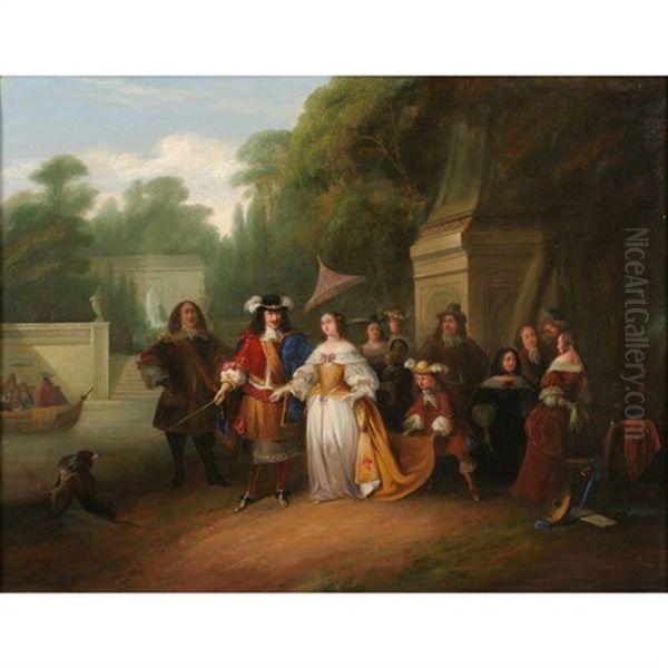 Court Figures In A Garden Setting - view 1