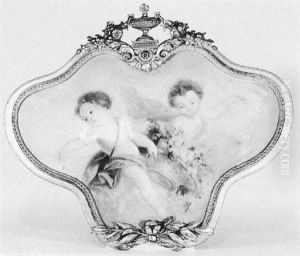 A Pair Of Putti Holding A Basket Of Flowers by Edmond Thomas Parris