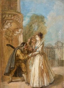 Le Joueur De Guitare Seduisant Une Compagnie De Dames by Charles Parrocel