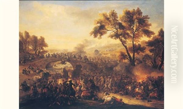 Scene De Choc De Cavalerie Pres D'un Pont - view 1