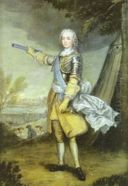 Portrait Du Roi Louis Xv En Cuirasse, Sur Fond De Paysage - view 1