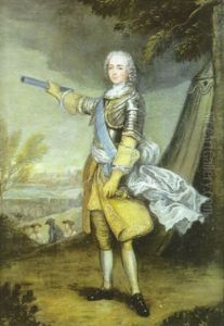 Portrait Du Roi Louis Xv En Cuirasse, Sur Fond De Paysage by Charles Parrocel