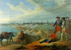 The Battle Of Bruges, With Officers Assembled On A Hill In The Foreground by Charles Parrocel