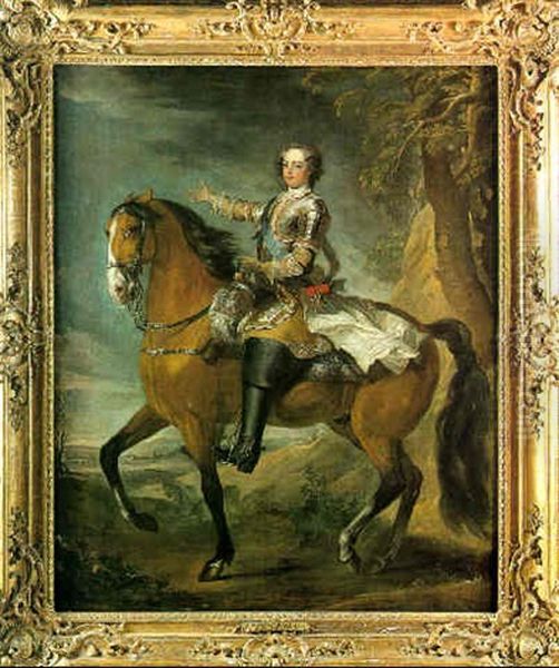 Portrait Equestre De Louis Xv Sur Fond De Paysage - view 1