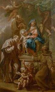 Une Vierge A L'enfant Avec Saint Philippe Neri by Etienne Parrocel, Parrocel Le Romain