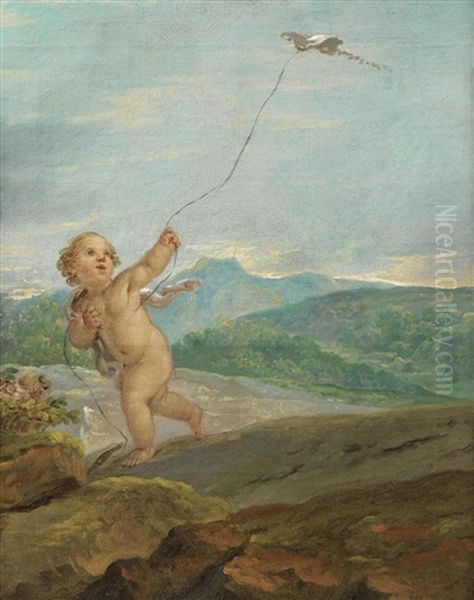 Ange Jouant Avec Un Cerf Volant - view 1