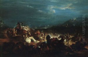 A Cavalry Engagement Before A Fortified City by Ignace Jacques Parrocel
