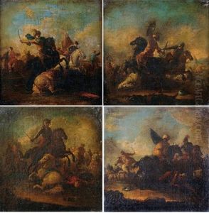 Scenes De Batailles Entre Chretiens Et Turcs (set Of 4) by Joseph Parrocel