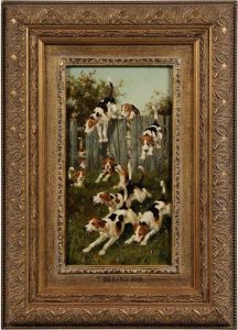 Hounds Clearing A Fence by Thomas Blinks