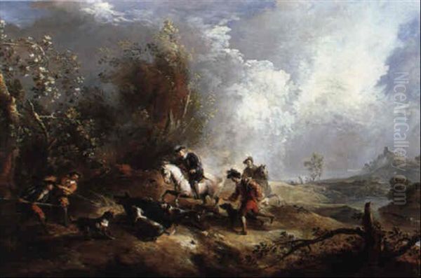 A Boar Hunt In A Wooded Landscape - view 1