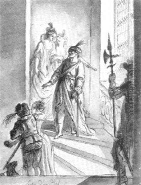 Sortie D'un Bal: Company Descending A Staircase - view 1