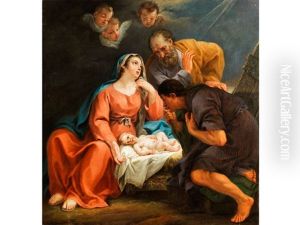 Anbetung Des Kindes In Bethlehem Mit Maria, Josef Und Einem Hirten by Pierre Parrocel