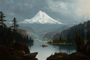 Indians In A Canoe, Mt. Hood by William Samuel Parrott