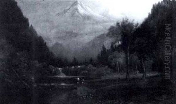 Boys Fishing, Mt. Hood In The Background - view 1