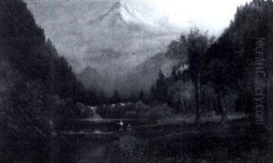 Boys Fishing, Mt. Hood In The Background by William Samuel Parrott