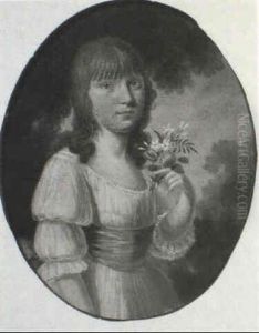 Portrait Of A Young Girl Three Quarter Length, Wearing A    White Dress And Pink Sash, Holding A Posy Of Flowers In Her