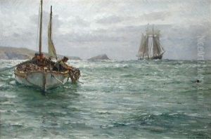 Hauling Up Lobster Pots; And Selling Fish On A Quayside (pair)