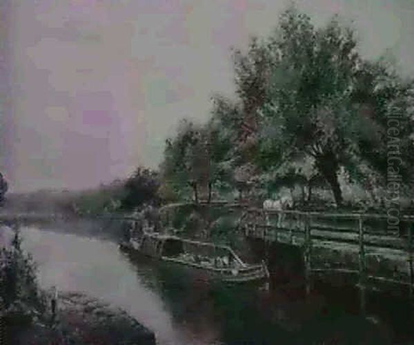Barge On A River In A Wooded Landscape-"salatford" - view 1
