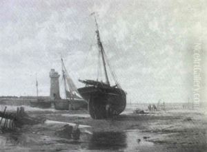 Boats At Low Tide, Possibly In The Severn Estuary by Arthur Wilde Parsons