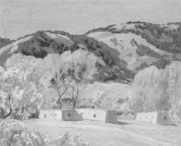 New Mexican Mountainous Landscape With Adobe Houses - view 1