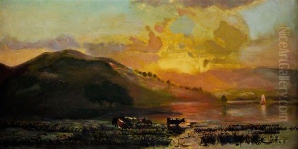 Cows Watering By A River - view 1