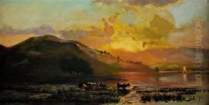 Cows Watering By A River