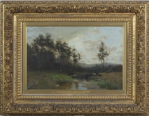 Landscape With Cattle Watering In A Stream - view 1