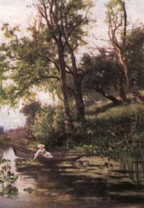 Woman In A Row Boat by Arthur Parton
