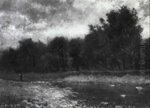 Angler By A Forest Stream - view 1