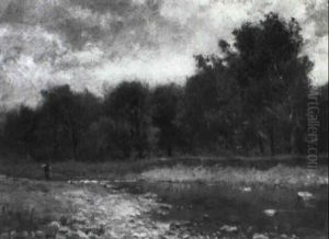 Angler By A Forest Stream