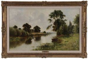 River Landscape With Figure On A Track by Ernest Parton