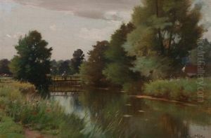 Footbridge Over Stream by Ernest Parton
