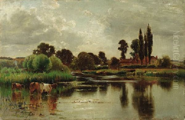 Landscape With Fisherman And Cattle Watering - view 1
