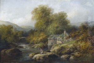Idyllische Flusslandschaft Mit Bauernhaus Und Staffage by Edward Partridge
