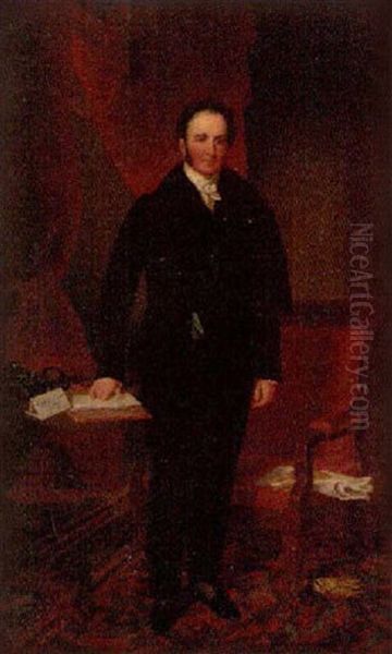 Portrait Of Stuart Majoribanks In A Black Suit, Resting His Right Hand On A Writing Table - view 1