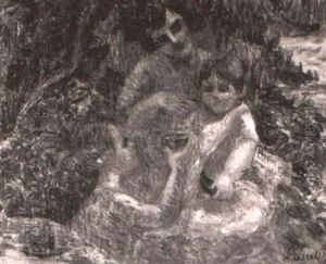 Mere Et Ses Deux Enfants Parmis Des Fleurs by Louise Pascalis