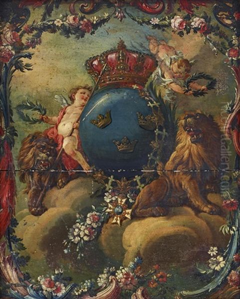 Sveriges Riksvapen I En Allegorisk Scen - view 1