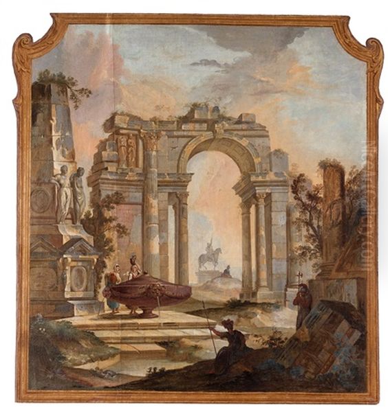 Ruinlandskap Med Rastande Soldater (wall Panel) - view 1