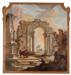 Ruinlandskap Med Rastande Soldater (wall Panel) by Johan Pasch the Elder
