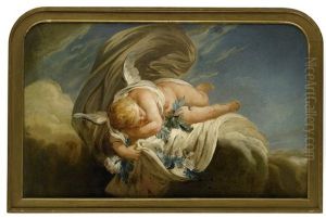 Mytologiskt Motiv Med Sovande Amorin Pa Moln - Dorroverstycke by Johan Pasch the Elder