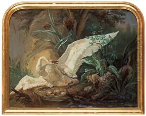 Motiv Med Jakthund (+ Motiv Med Svan; Pair) (after Jean Baptiste Oudry)