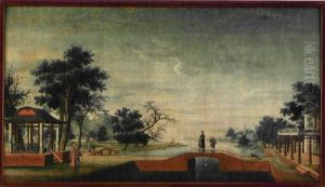 Kinesiserande Landskapsutsikter Med Figurstaffage (pair) by Johan Pasch the Elder