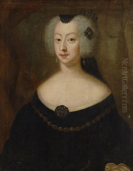 Portratt Av Ankedrottning Maria Eleonora I Svart Laghalsad Drakt Barandes Orhangen Av Parlor Och Stralkrona - Brostbild - view 1
