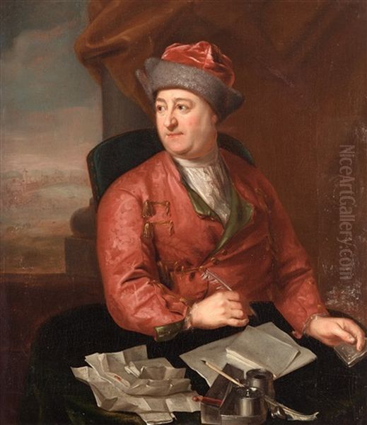 A Writing Gentleman In A Pink Banyan - view 1