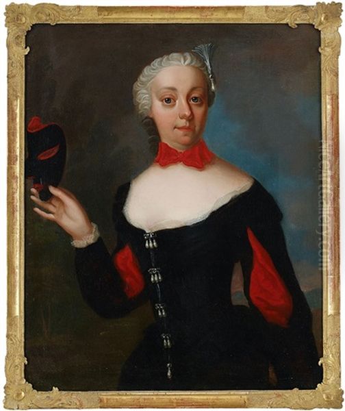 Portratt Av Friherrinnan Adelheid Elisabet Funck, Nee Von Bomin, I Svart-rod Klanning - Midjebild - view 1
